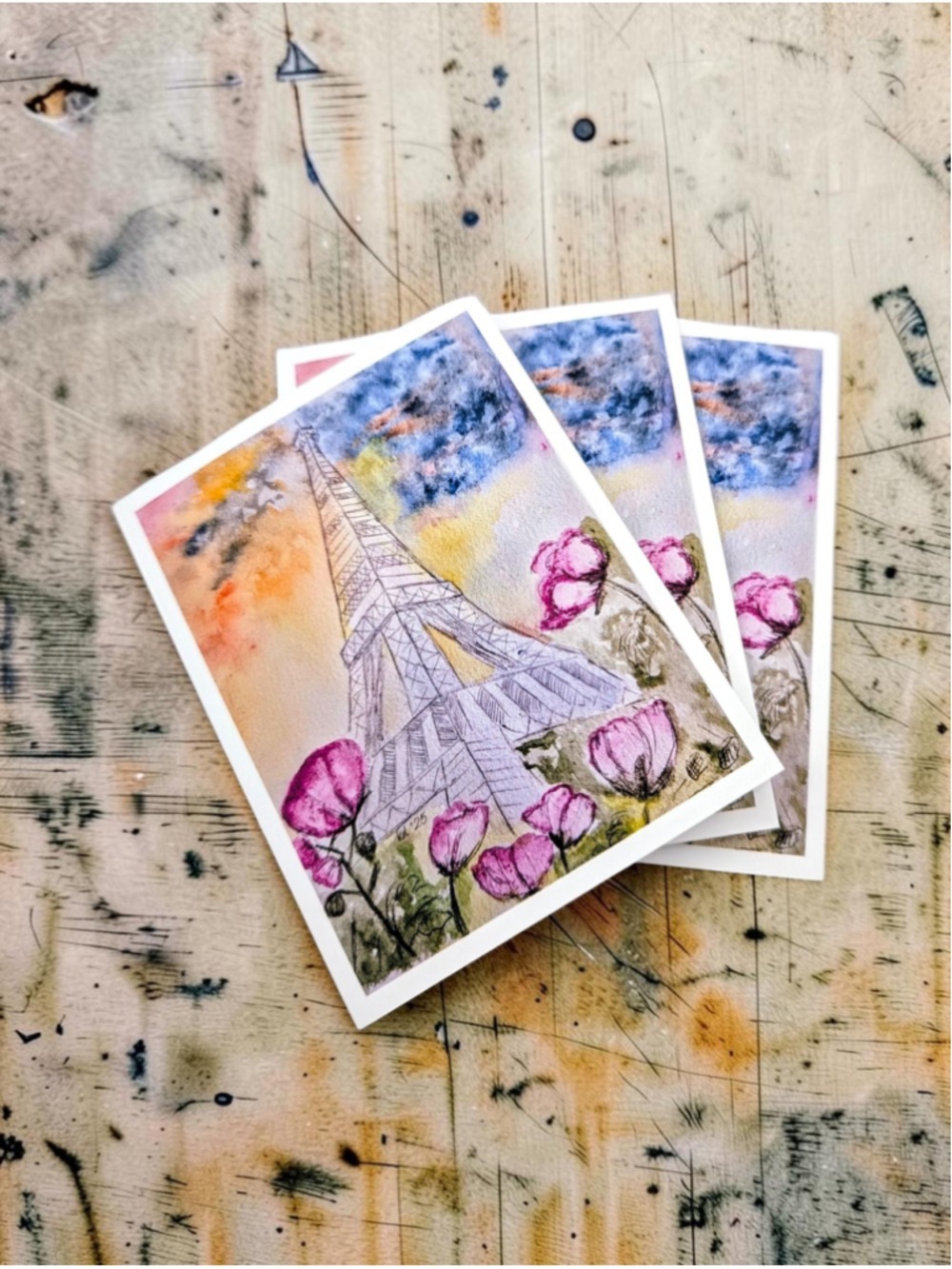 Eiffel Tower Watercolor Notecards 4.25 x 5.5